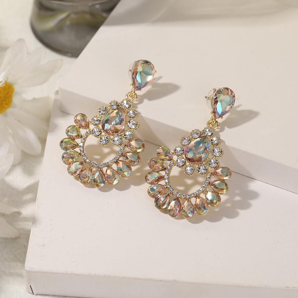 Orecchini Geometrici in Lega a Forma di Goccia d'Acqua per Donna con Pendente in Cristallo Gioielli Regalo per l'Estate