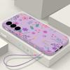 Retro Flower Print Lanyard Phone Case For Samsung Galaxy A57 A17 A56 A16 A55 A15 A36 S24 S25 FE S26 S25 S23 S22 Ultra Soft Cover