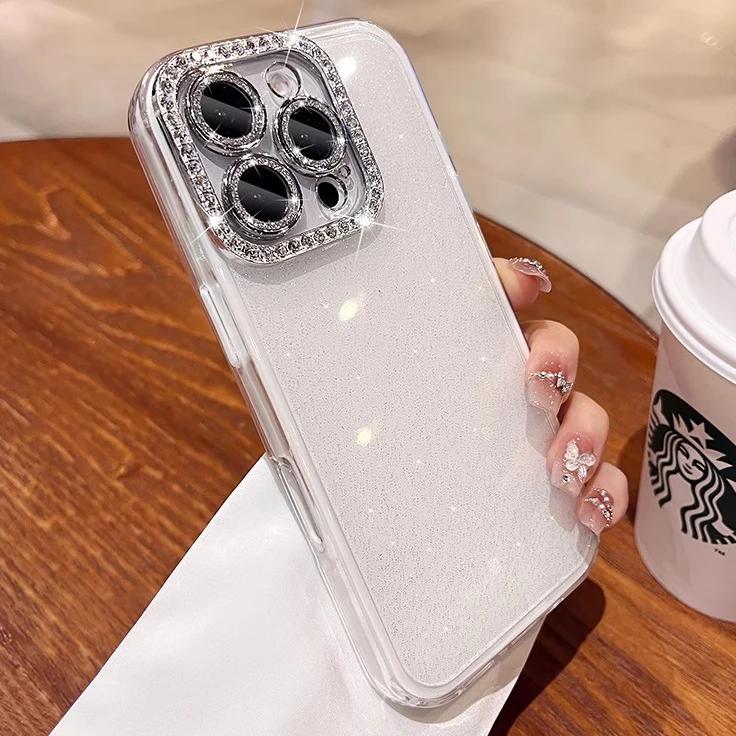 Acryl Glitzer Strass 2-in-1 Bonbonfarbe Hülle für iPhone 16 15 14 13 12 11 Pro Max Plus Juwelenbesetzte Schutzhülle
