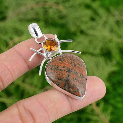 Daughters Day Sale 925 Silver Grass Garnet Stone Citrine Bezel Pendant Jewelry