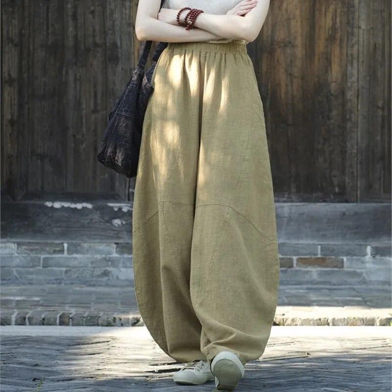 Johnature Mulheres vintage bloomers calças cor sólida retalhos cintura elástica primavera calças soltas de alta qualidade