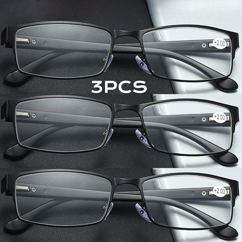 

3PCS Timeless Business Reading-purpose Glasses for Men Titanium Alloy Glass Frame Readers Eyewear Ultra Lightweight Resin Lens Far-sighted Glasses 3