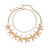 Shein hot-selling, minimalist double-layer pearl starfish gold necklace versatile seaside vacation collarbone chain accessories
