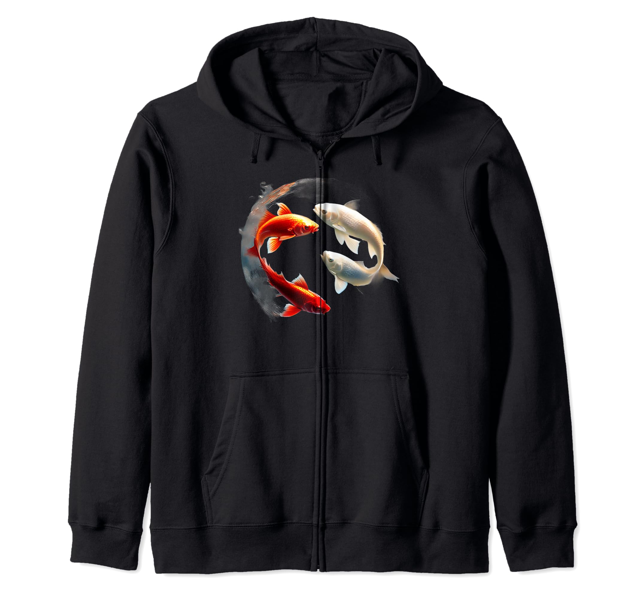 

Koi lucky animal folding hoodie carp, charm, nature, motif, fan, zip-up чёрный
