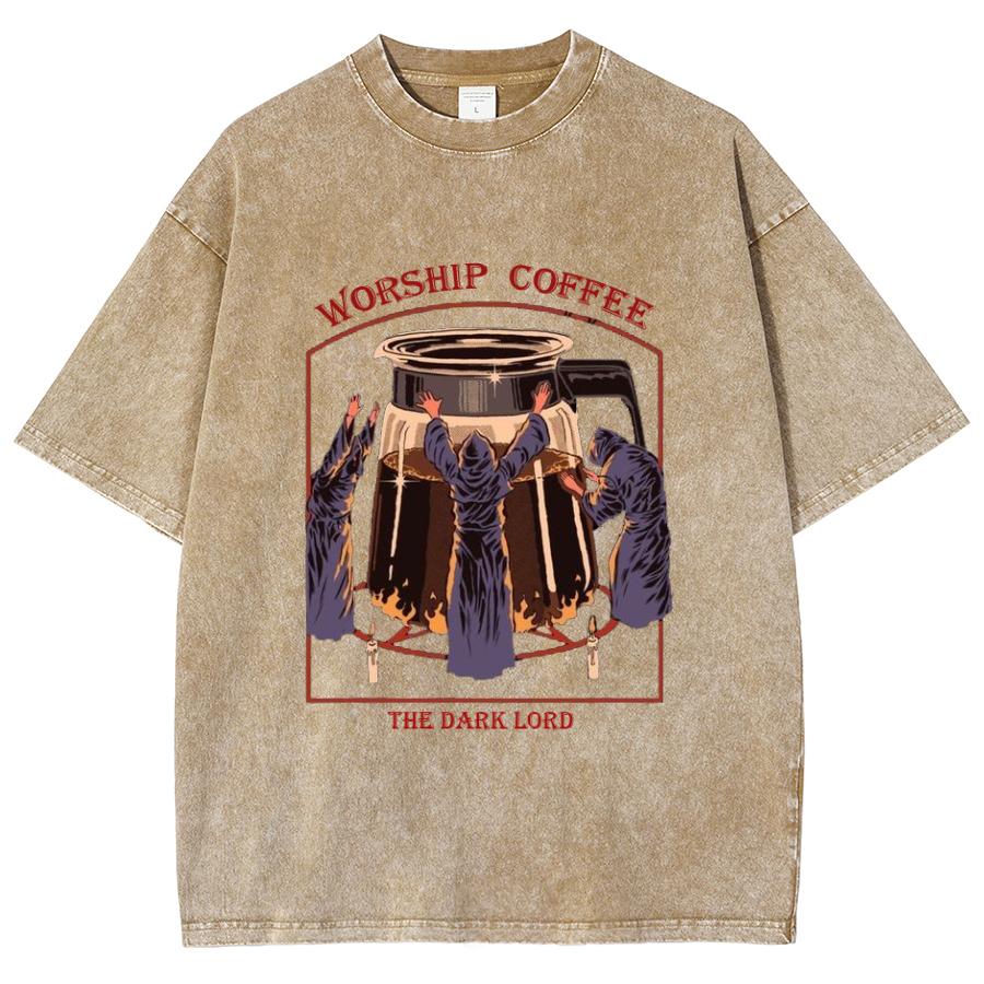 American Retro Unisex Oversized T-Shirt Washed Cotton Wizard Print Loose Short Sleeve Harajuku Style Comfortable Top