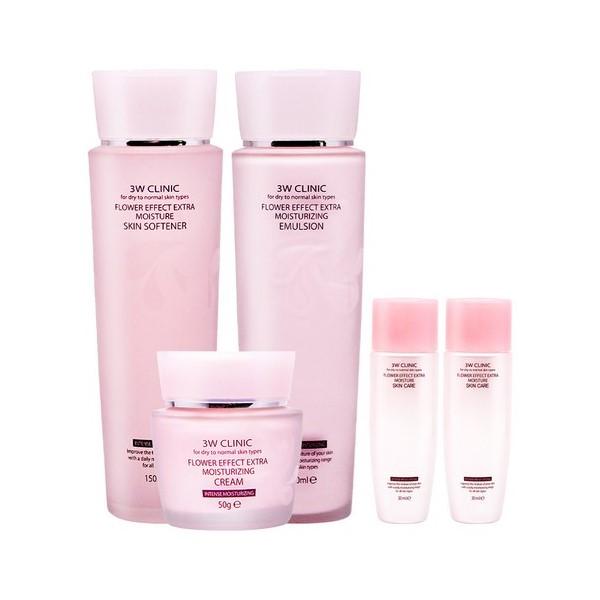 

3w Clinic Набор «Цветочный эффект» для дополнительного увлажнения, 3 шт. (Тонер 150 мл + Эмульсия 150 мл + Крем 50 г)+Тонер 30 мл + Эмульсия 30 мл