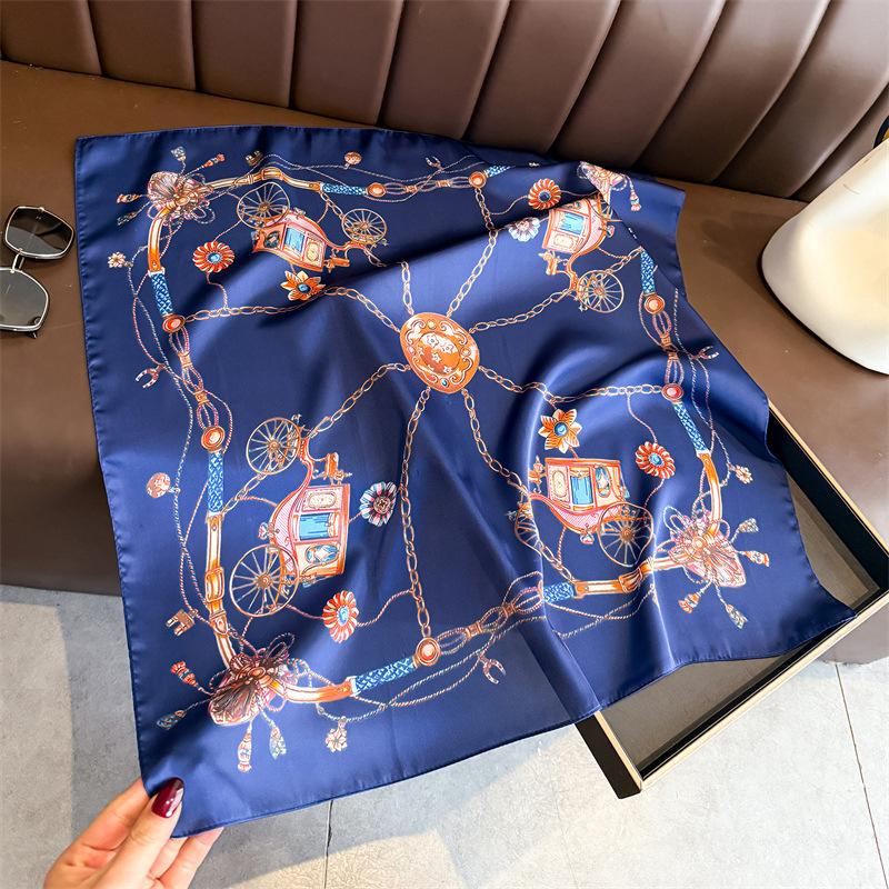 European American Carriage Printed Silk Like Square Scarf For Women 66*70cm