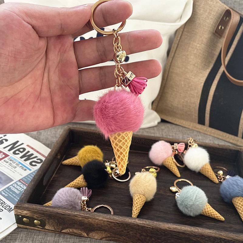 Schattige IJshoorntje Pluche Sleutelhanger Cartoon Pompom Tas Bedeltje Auto Sleutelhanger Accessoire