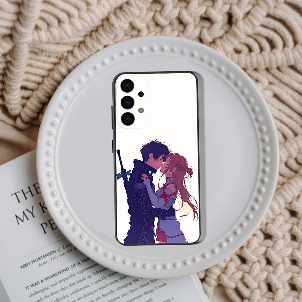 A-Asuna Kirito Anime Phone Case For Samsung Galaxy A73,31,32,72,41,53,52,71,22,5G,Note,J7,8,9 Soft Black Cover