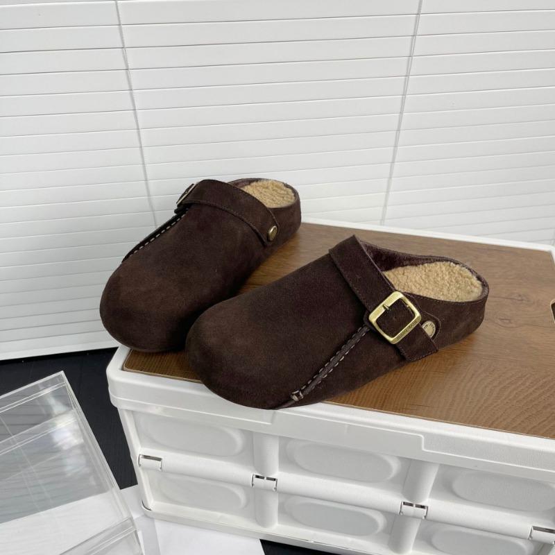 New Baotou Boken slippers one pedal wool wool shoes matte leather retro two wear women s bags and flat shoes 35 6637₽