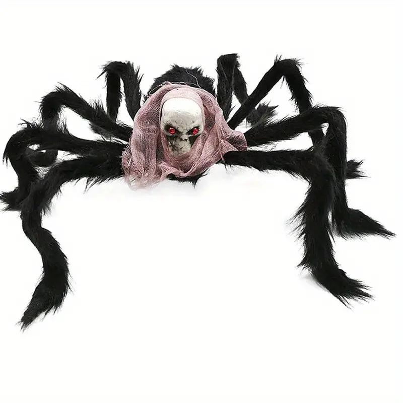 Halloween Decor Simulation Spider Plush Skull Spider Veil Prop For Haunted House Horror Party Room Scene Decoration Supplies