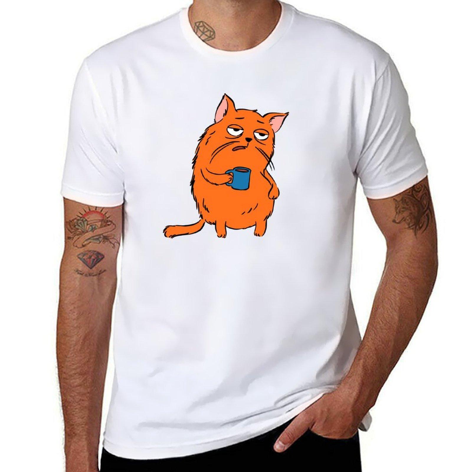 Cat Drinking Coffee TShirt new edition kawaii clothes affliction shirts Unisex clothes Unisexs graphic tshirts anime S