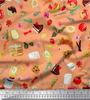 Soimoi Japan Crepe Satin Fabric Fruits,Bread & Donut Food Decor Fabric Printed metre 42 Inch