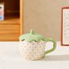 Strawberry Mug Ceramic Cup with Lid Cute Home Office Coffee Cup for Women Dormitory