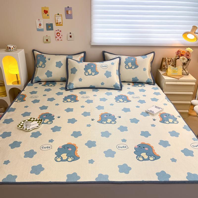 New Cute 3-Piece Ice Vine Cooling Mat Pillowcase & Bed Sheet Set with Digital Print - Spring/Summer