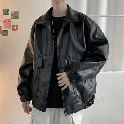 PU Leather Jacket for Men Spring New Korean Style Trendy Loose and Handsome Leather Jacket Hong Kong Style Clothes Youth Jacket