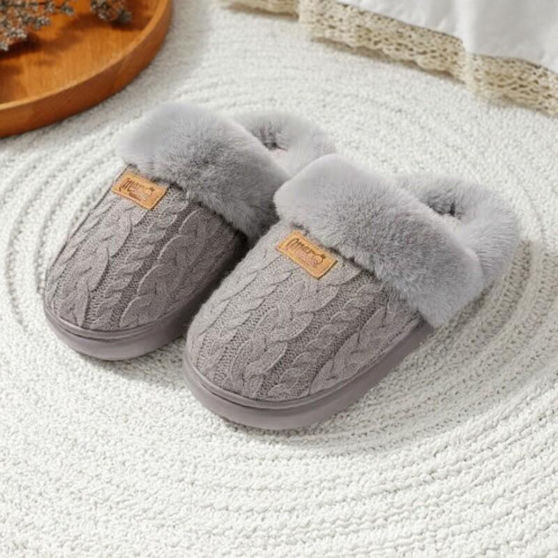 

Милые женские минималистичные вязаные тапочки из хлопка и шерсти: Нескользящая, универсальная зимняя обувь для помещений и улицы. 44-45 серый
