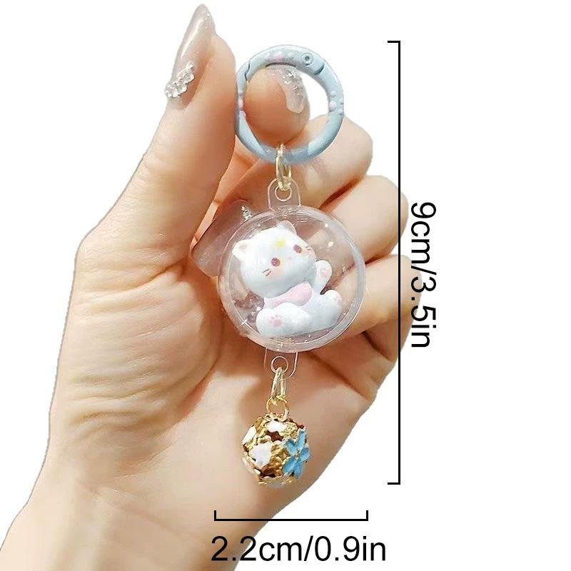 1PC Bag Ornament Accessory Cartoon Cat Keyring Cute Hanging Pendant 3D with Bell Keychain Cat Wind Chime