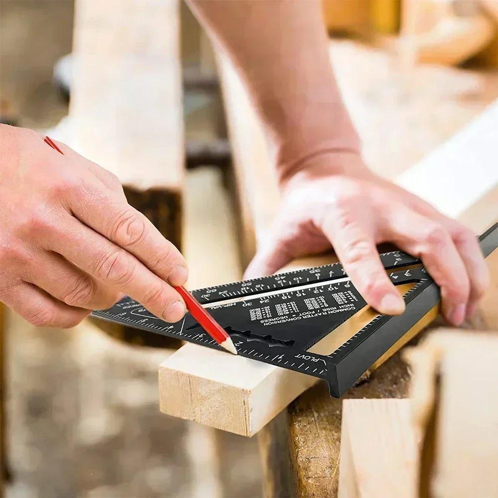 Aluminiumlegierung Dreiecklineal Zoll Metrisch Winkellineal für Holzbearbeitung Tischlerei Bauzeichnung Präzisionsmesswerkzeug