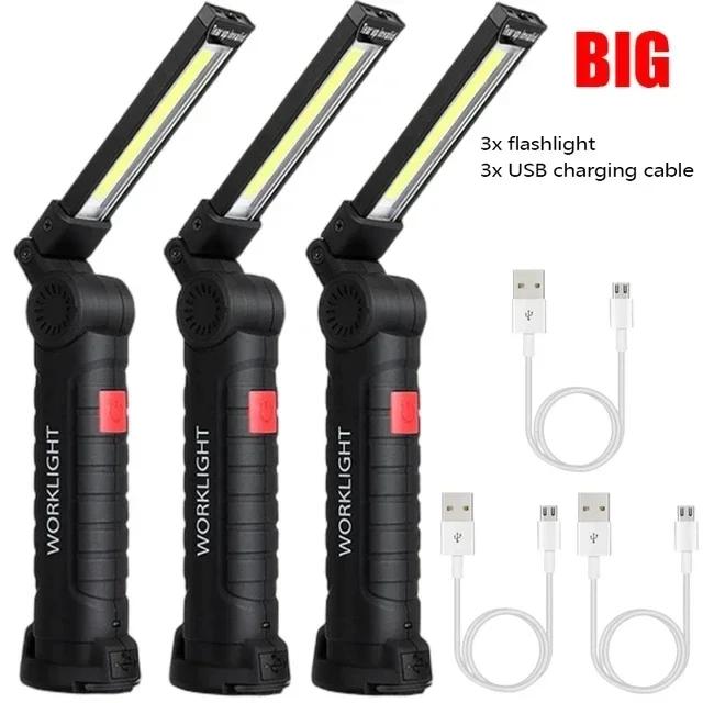 1/2/3/5Pcs Magnetic COB LED Flashlight Portable USB Rechargeable Work Light Hanging Lamp with Built-in Battery Camping Torch