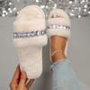 Women Slippers Winter Rhinestone Luxury Designer Slippers Women Cozy Furry Slippers Soft Plush Home Indoor Shoes Slides Women