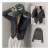 The Pink Women Durie Stud Ribbed Crop Zip Up Hoodie