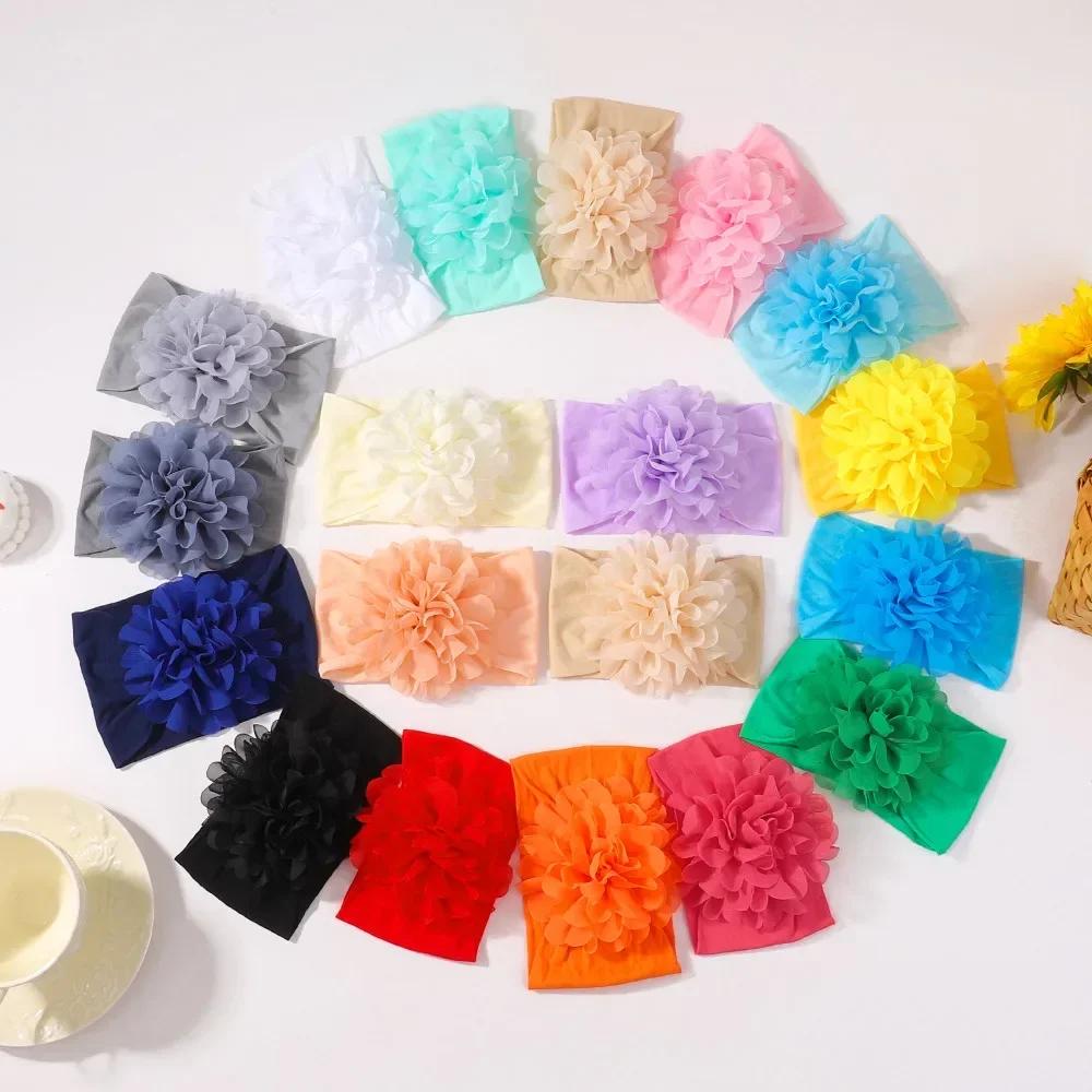 4 st/set Nyfödd Baby Blomma Bredd Hårband för Flickor Elastisk Barn Turban Baby Rosetter Mjukt Nylon Huvudbonad Håraccessoarer