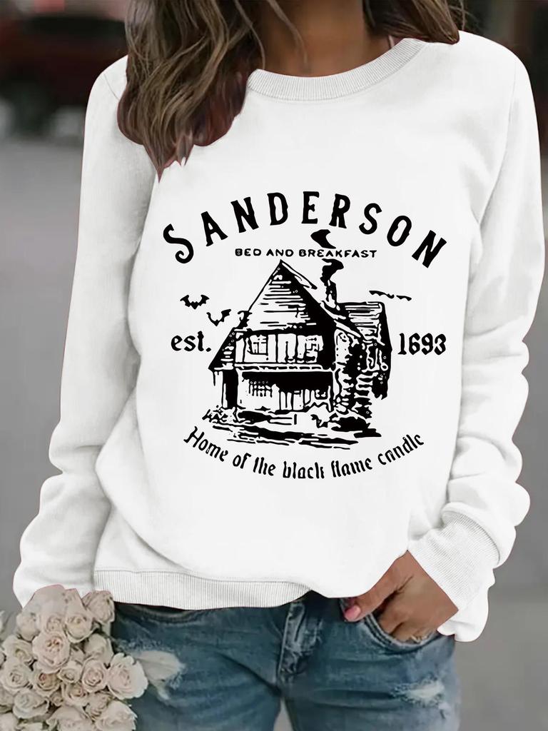 Women's Autumn/Winter Casual Long-Sleeved Round Neck Sander House Print Pullover Sweatshirt Hoodie