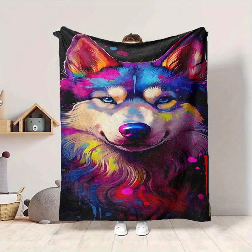 1pc Colorful Wolf Art Blanket Lightweight Blanket Throw Blanket For Sofa, Bed, Travel, Camping, Livingroom, Office, Couch, Chair yy251010067