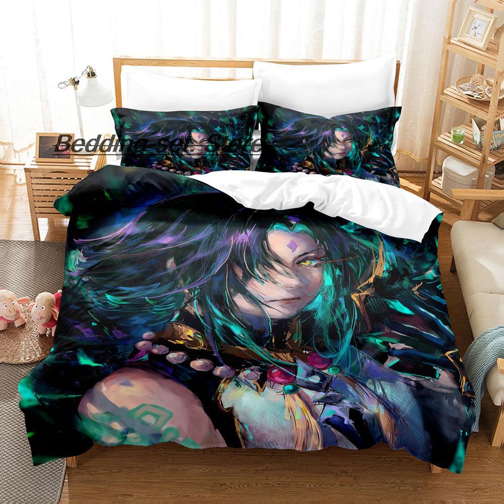 Game Genshin Impact Xiao Genshin Impact Bedding Set Single Twin Full Queen King Size Bed Set Aldult Kid Bedroom Duvetcover Sets