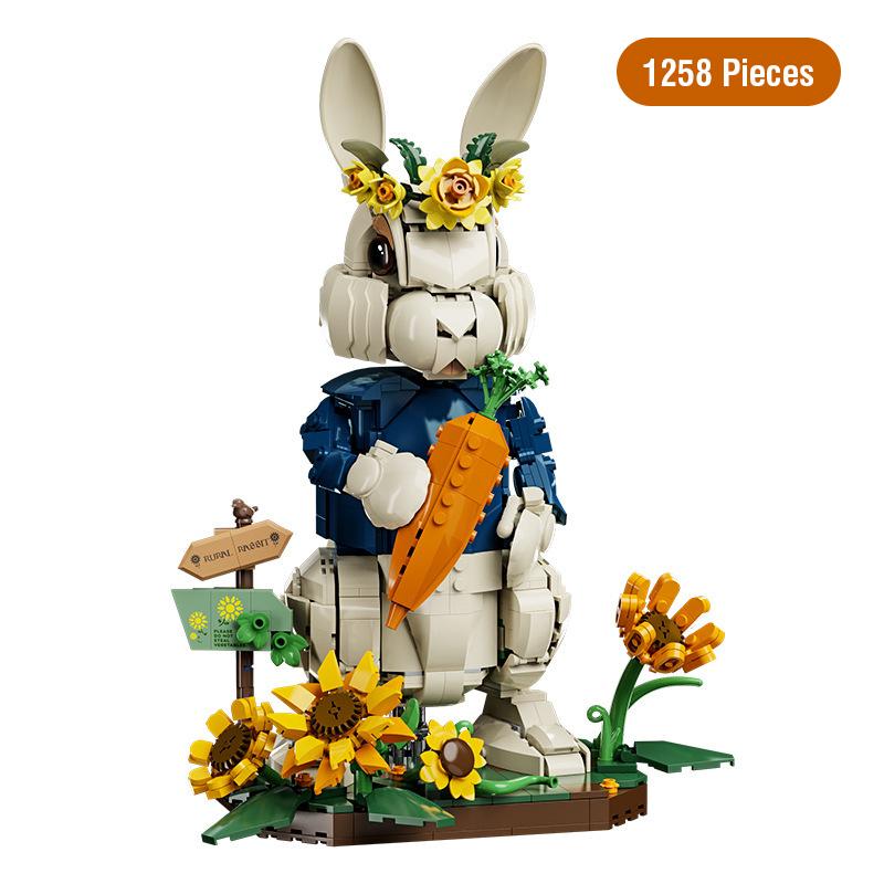 Mr. Rabbit Building Blocks Assemble Pastoral Bunny Animal Table Home Decoration Rural Flowers Rabbit Diy Toys Children Gift