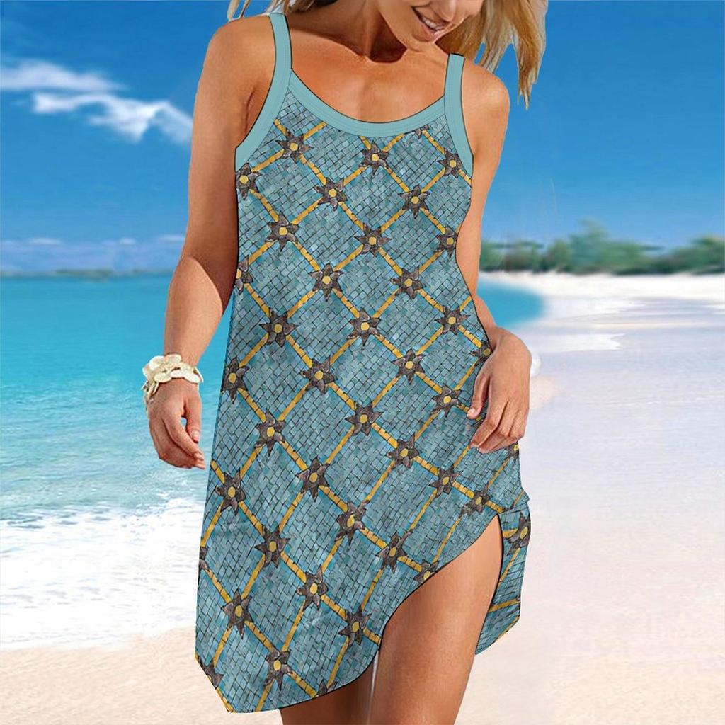 Women's Beach Dress Mini Dress Rainbow Wave Print Casual Modern Dress Sleeveless Loose Fit Outdoor Daily Summer