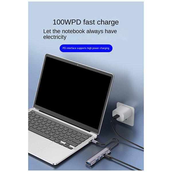 One-to-Four Aluminum Alloy Type-C Expansion Dock, Multi-Port Hub, Color: As Shown