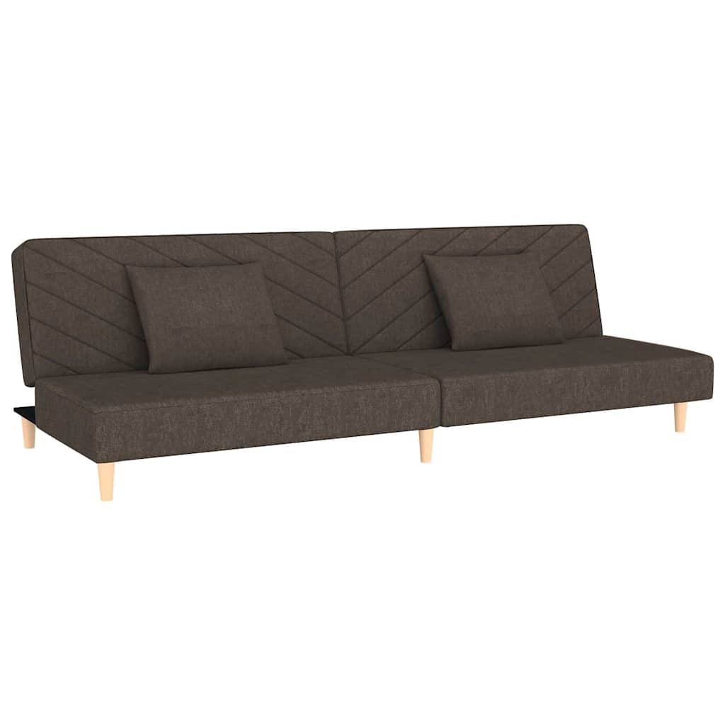 2 Seater Sofa Bed with 2 Pillows Brown Fabric