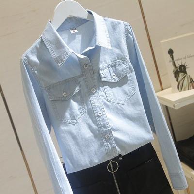 Modisches und bequemes langärmeliges Jeanshemd für Damen im koreanischen Stil für den Frühling