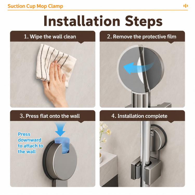No-drill Suction Cup Wall Mount Mop Holder Broom Storage Clip