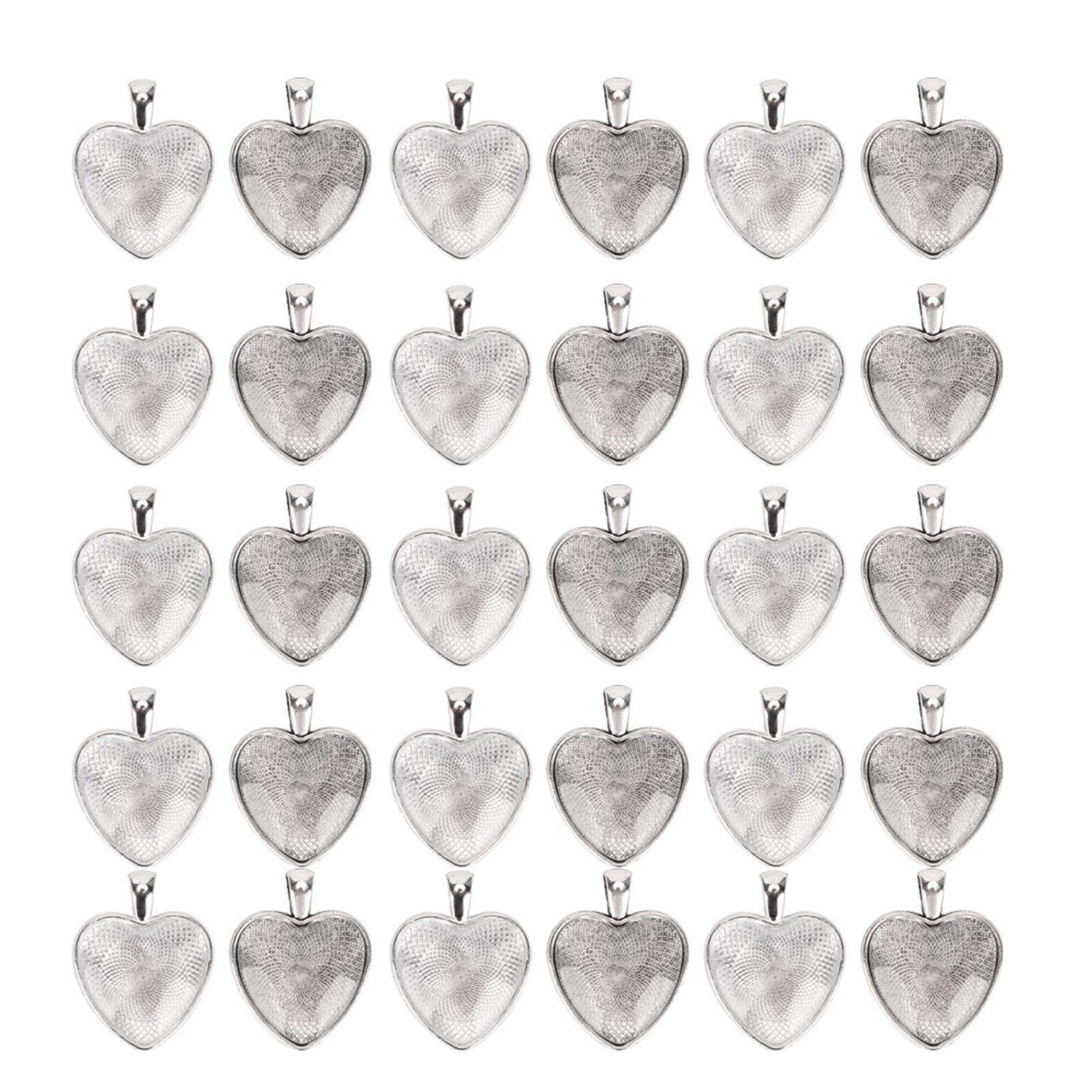 

60pcs Pendant Trays Heart Shaped Pendant Setting Cabochon Base Setting with Glass Cabochon