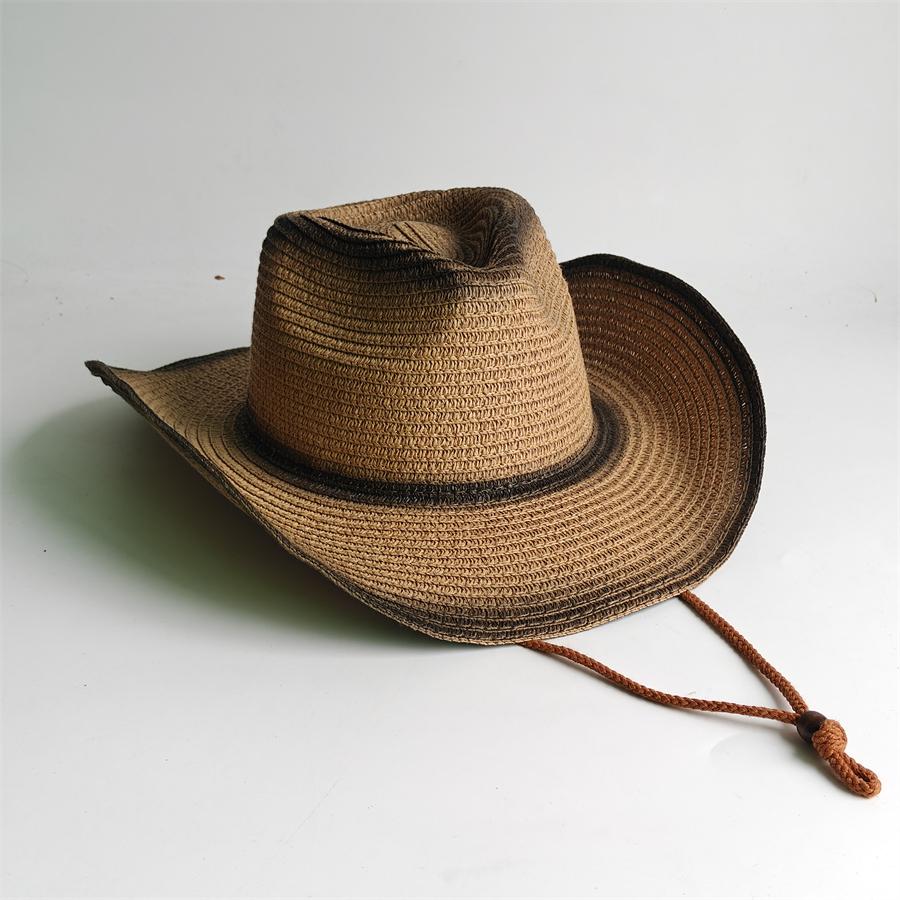 Western Cowboy Straw Hat For Men Women Vintage Outlaw Cowgirl Sun Sombrero Hat With Metal Star Emblem Band Beach Summer Caps