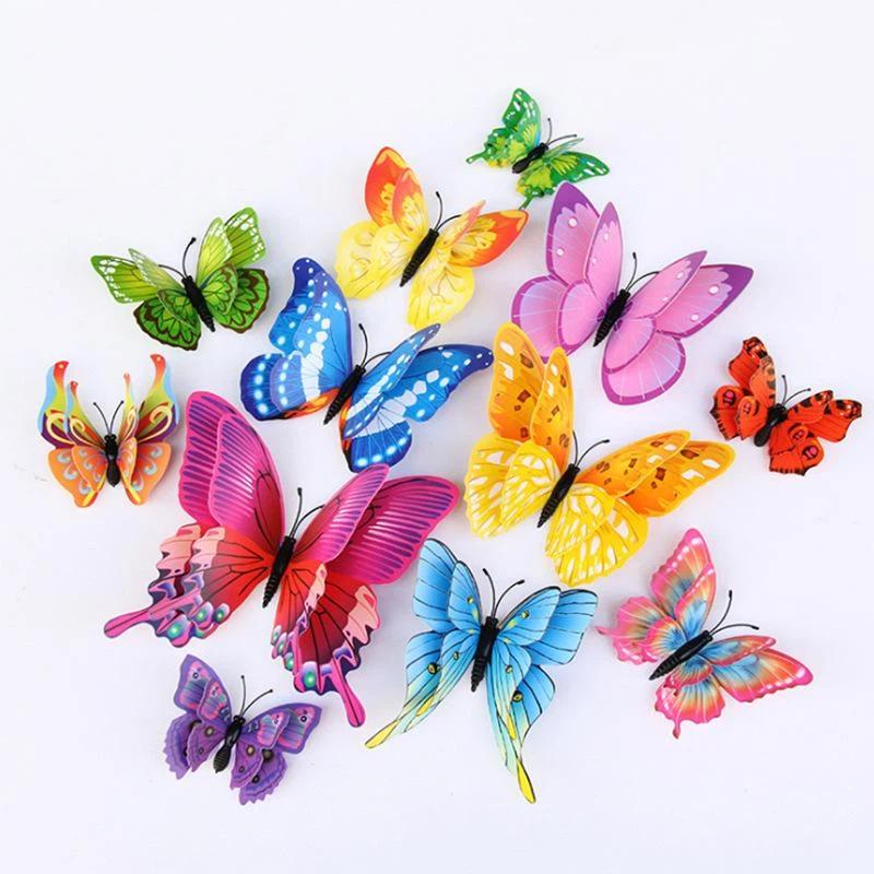 3D Double Layer Colorful Butterfly Wall Stickers 12Pcs Removable DIY Art Decor for Home Bedroom Fridge Party
