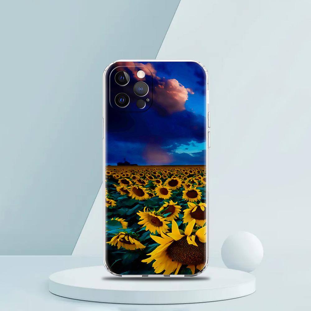 

Прозрачные сумки с подсолнухами Чехол-бампер для iPhone 16 15 14 13 12 11 Pro Max XS Max 16 7 8 Plus Ударопрочный Мягкий чехол Fundas iPhone 16 Pro