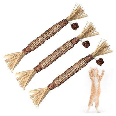 Cat Chew Toy Natural Silver Vine Dental Stick Cats Teeth Cleaning Self-play Toy Safe Catnip Chew Stick for Indoor Cats Playing Promotes Dental Health