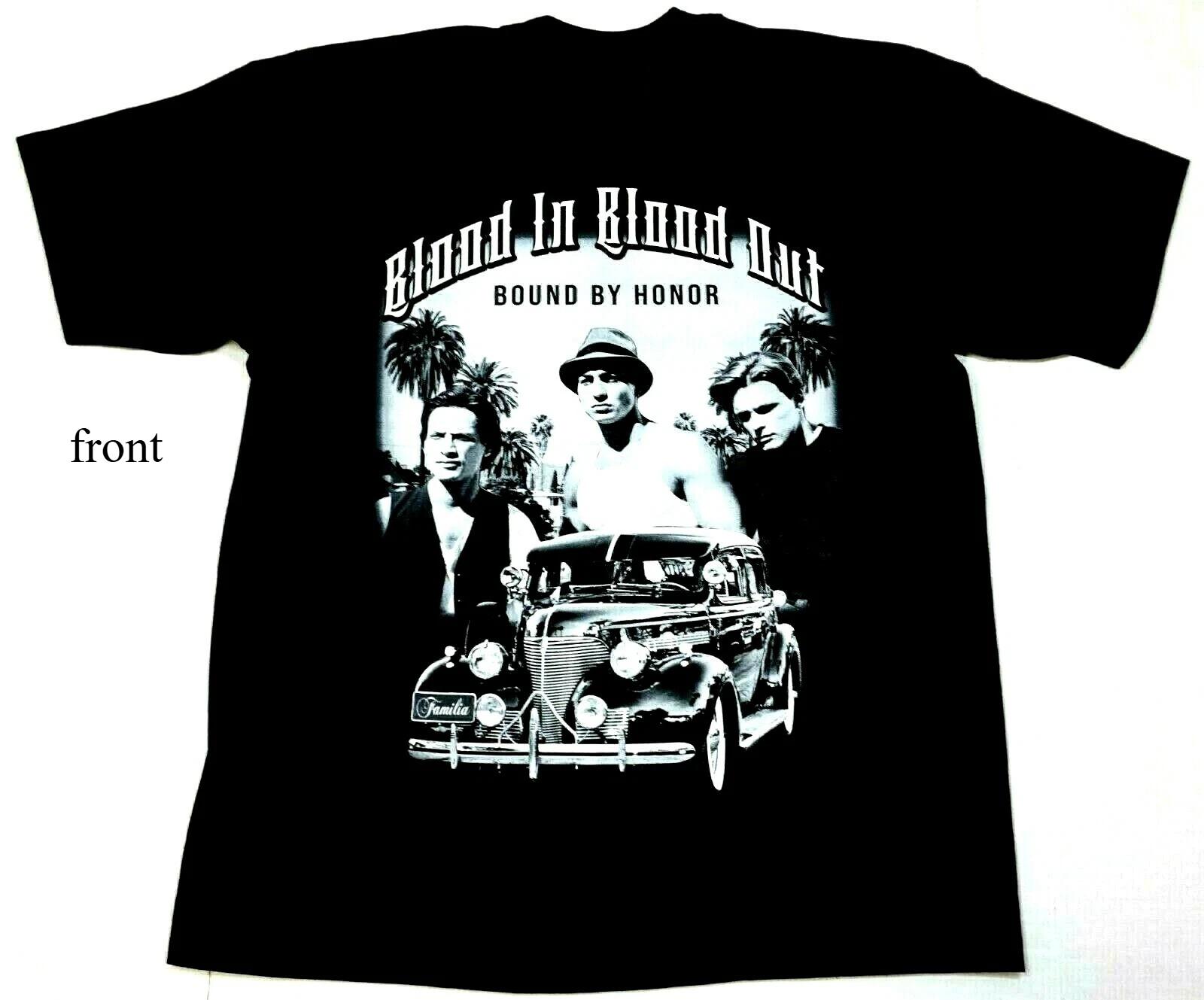 

Футболка BLOOD IN BLOOD OUT Связанные честью Чикано Уличная банда Кино Футболка Мужская и Женская Одинаковая Футболка с круглым вырезом из чистого хлопка S