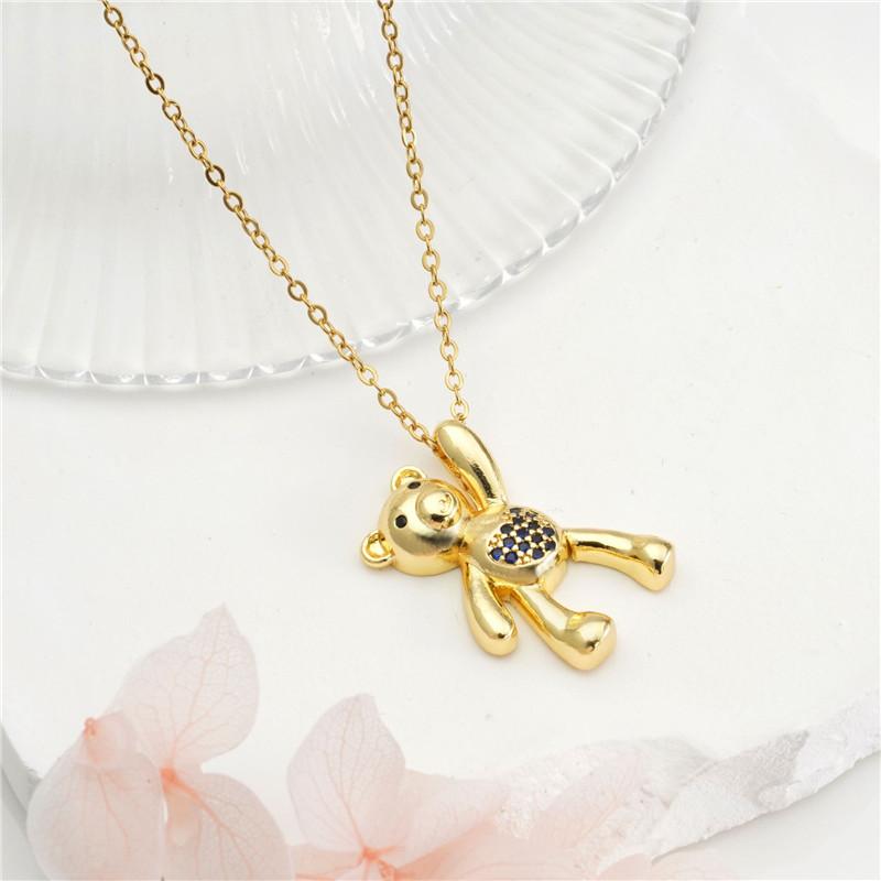 Cute Cartoon Bear Zircon Pendant Necklace Stainless Steel Chain High Grade Animal Choker Jewelry Party Gifts For Women Girls