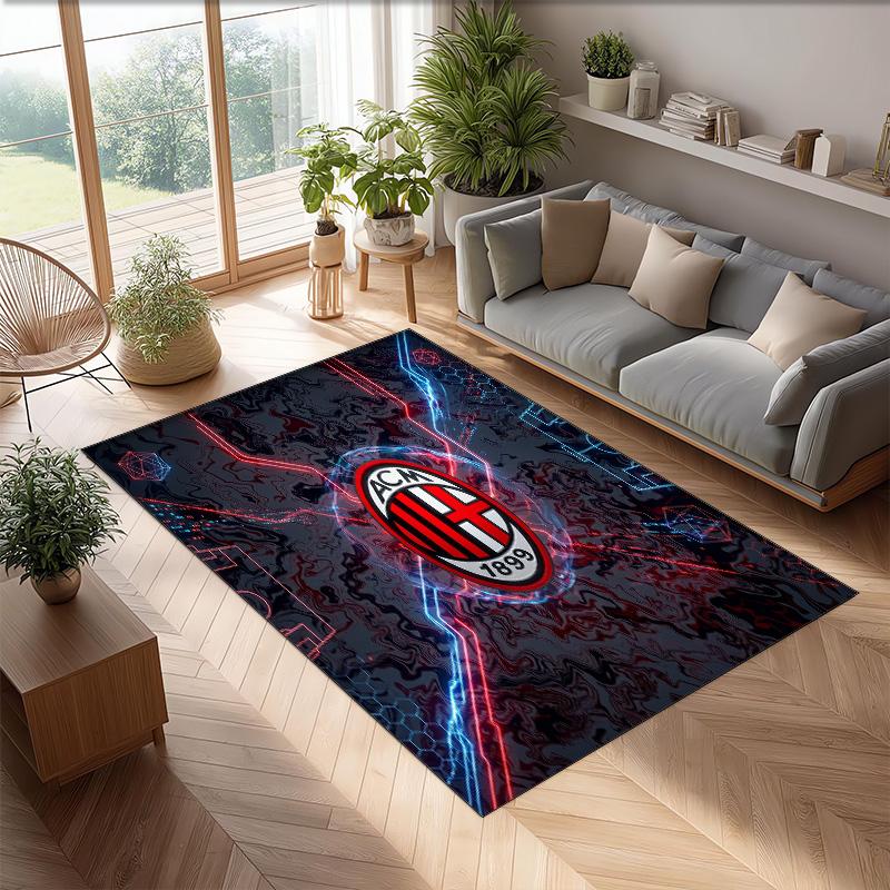 Tappeto in Flanella Stampato AC Milan Antiscivolo Morbido Poliestere Tappeto per Pavimento Tappetino Decorativo da Interno per Camera da Letto Soggiorno Divano Sala Giochi Decorazione Casa