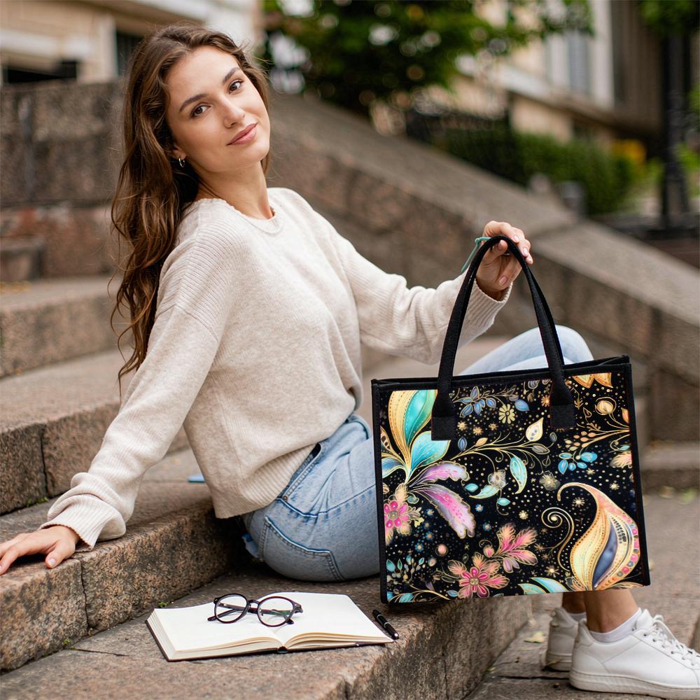 Stylish Floral Tote Bag for Daily Commute and Shopping Use