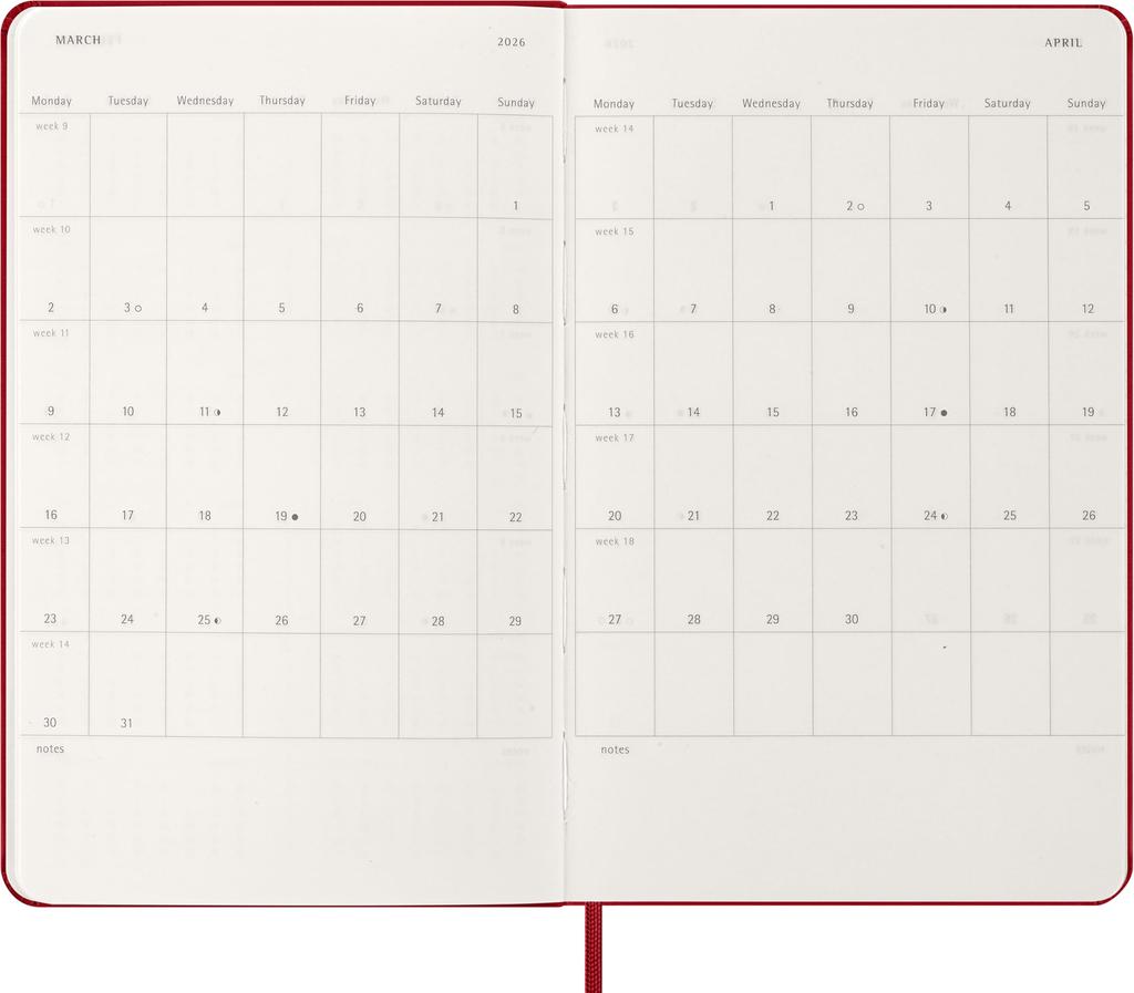 Moleskine 2026 January Weekly Large Size x Scarlet DHF212WN3Y26 Planner, Start, 12-Month Diary, (13cm 21cm), Hardcover, Red,