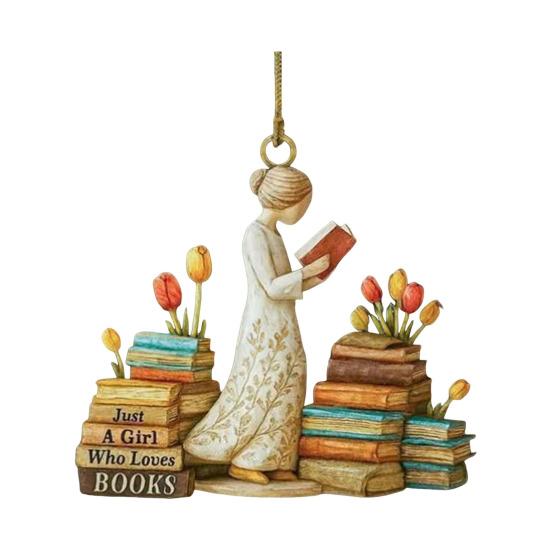 Just A Girl Who Loves Book Christmas Ornament 2D Flat Acrylic Reading Lovers Hanging