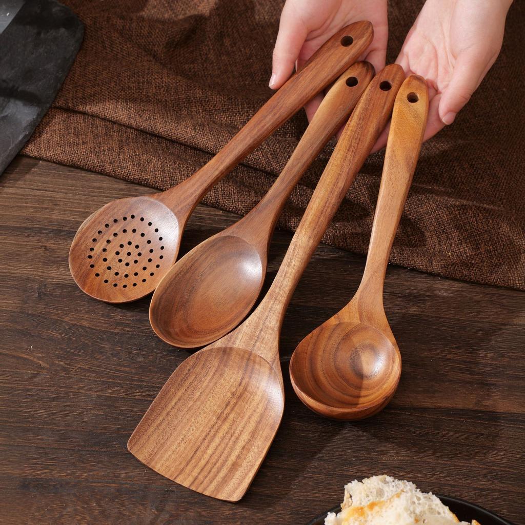 5/8pcs/set Teak Wood Spatula Wooden Non-Stick Pot Cooking Spatula Home Cooking Wooden Spoon Kitchen Utensil