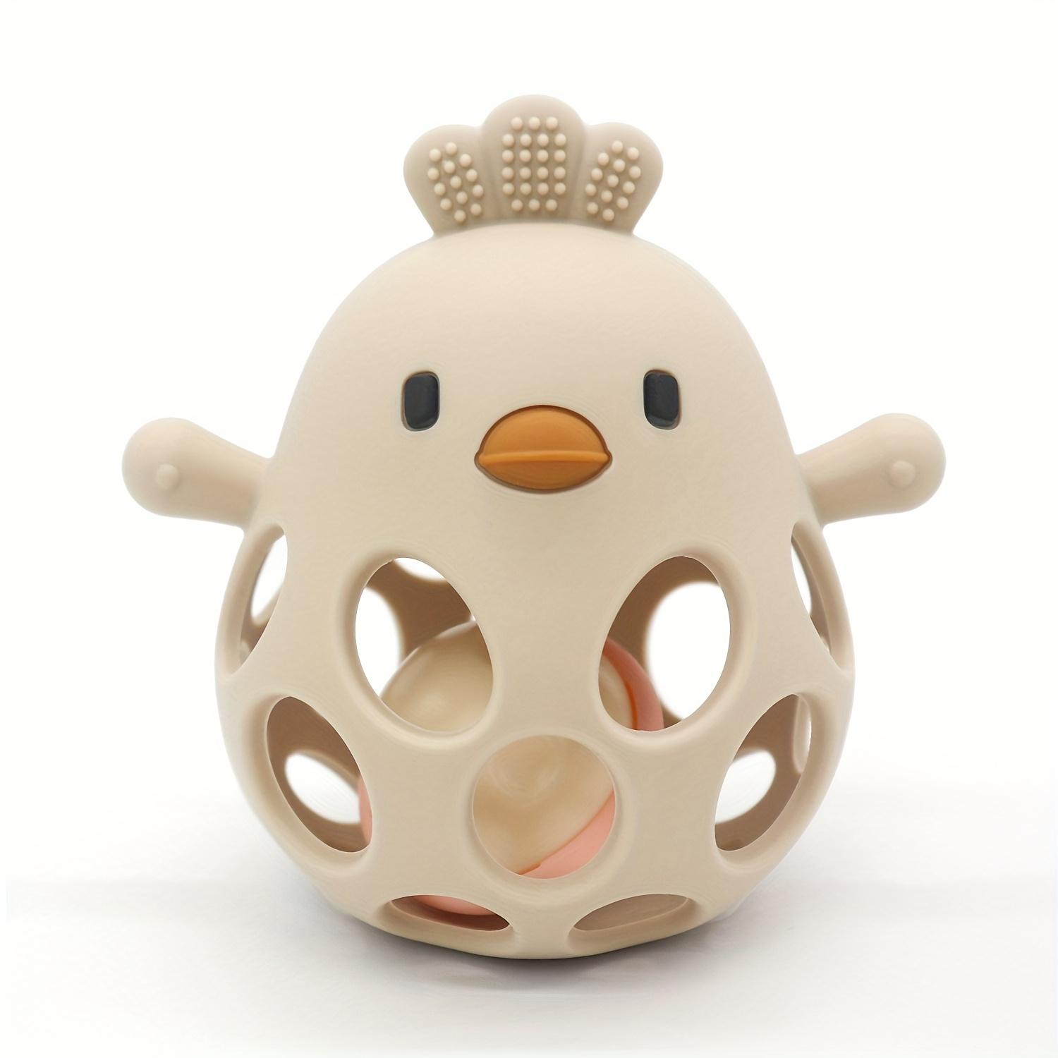 

Силиконовый прорезыватель для зубов в виде цыпленка разных цветов с погремушкой - Игрушка для развития хвата и жевания для малышей