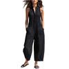 Women's Fashionable And Casual Buttoned V-neck Sleeveless Pocket Jumpsuit